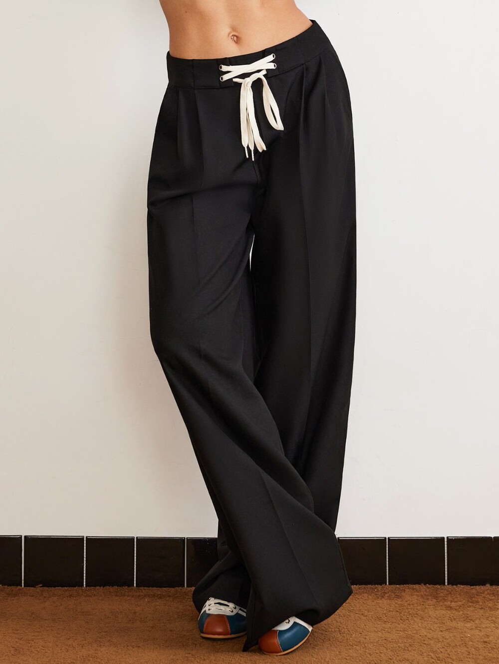 Comense Plain Drawstring Wide Leg Pants Medium